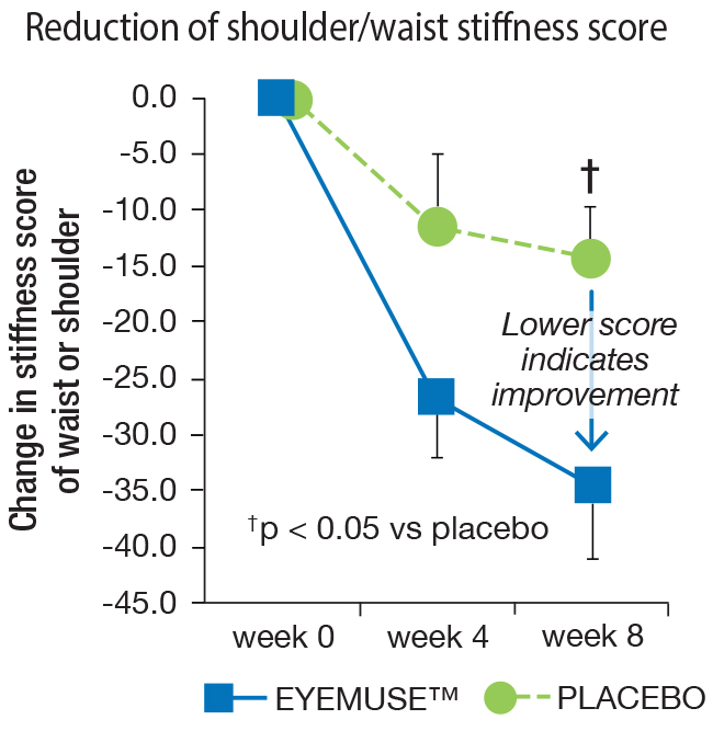 Change in symptom scores of stiffness of waist or shoulderfrom the value at baseline